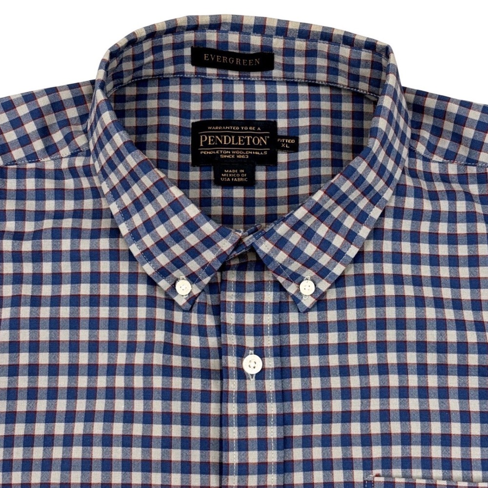 Pendleton Mens Evergreen Shirt Fitted XL Blue Gingham Virgin Wool Blend
Preppy